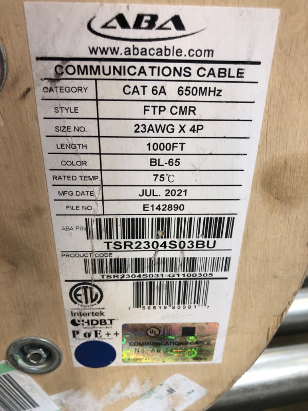 Photo 2 of Infinity Cable CAT6A CMR Rated 10G Shielded Solid FTP 100% Pure Copper, 1000 FT