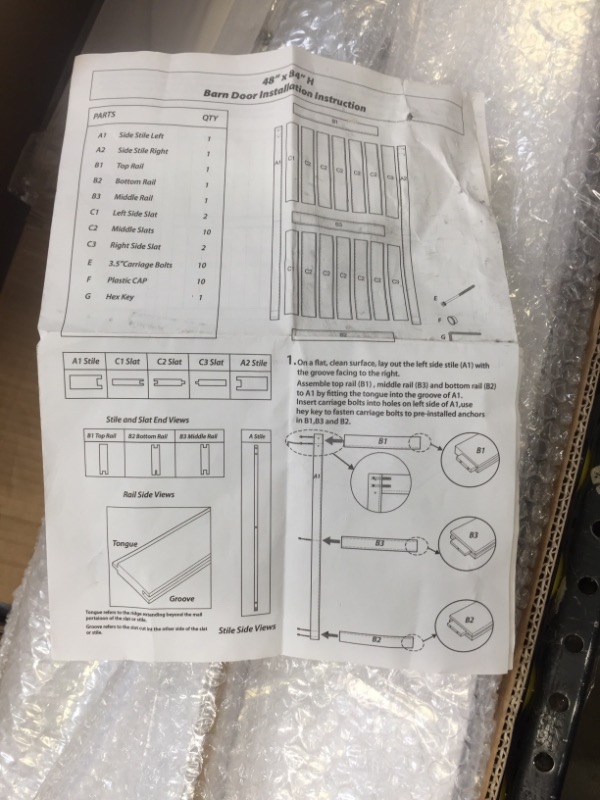 Photo 2 of  48 x 84in Solid MDF Barn Door(Predrilled & Unassembled Door Panels), with Whole 8ft Sliding Door Hardware Kit, 12in Handle Kit and 2 Floor Guides, PVC Waterproof Coating - White - H Frame