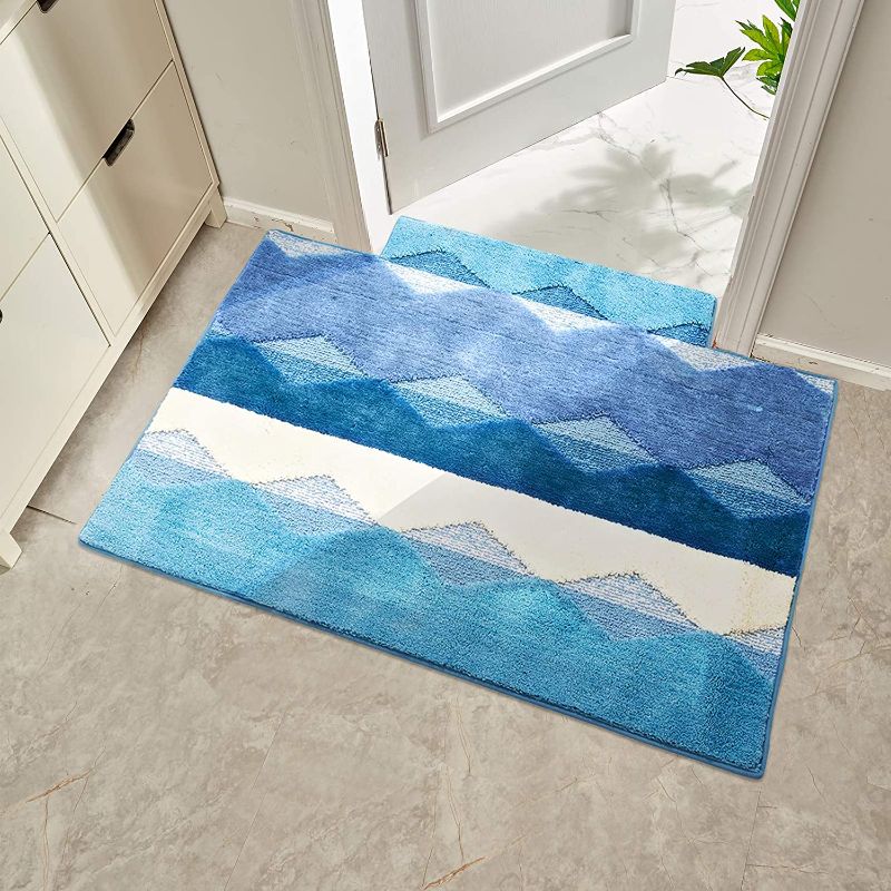 Photo 1 of GAEA.TEX Indoor Doormat Front Door Rug 39"x47" Absorbent Washable Inside Door Mat, Non Slip Soft Floor Rug for Entrance, Blue Wave
