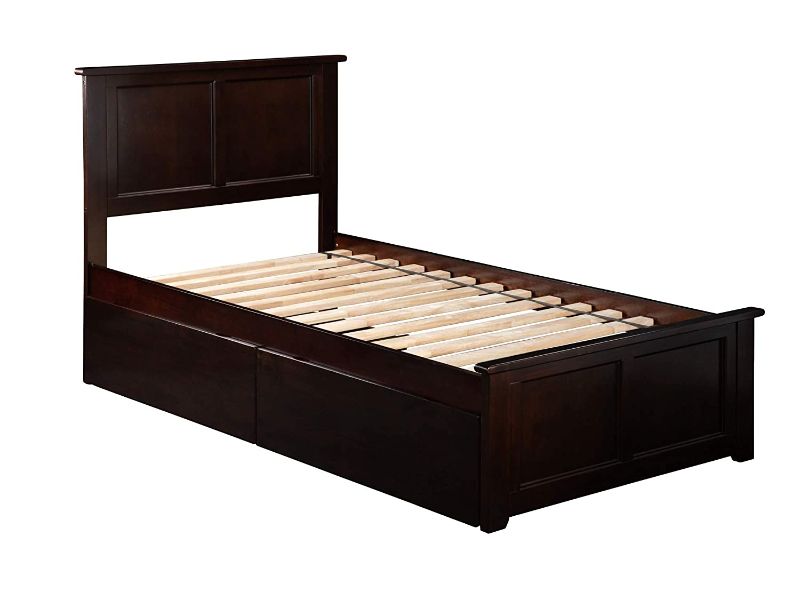 Photo 1 of Atlantic Furniture Madison Platform Matching Foot Board and 2 Urban Bed Drawers, Twin XL, Espresso
(4 BOXES)

