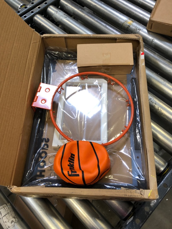 Photo 2 of Franklin Sports Over The Door Basketball Hoop - Slam Dunk Approved - Shatter Resistant - Accessories Included
(MISSING NEEDLE TO INFLATE BALL)
