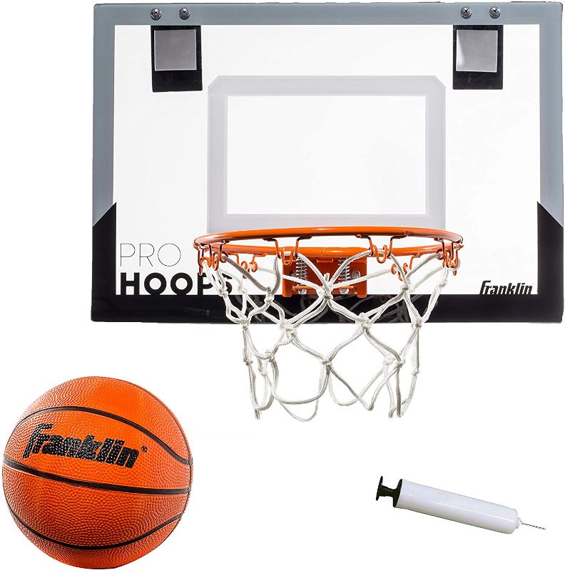 Photo 1 of Franklin Sports Over The Door Basketball Hoop - Slam Dunk Approved - Shatter Resistant - Accessories Included
(MISSING NEEDLE TO INFLATE BALL)

