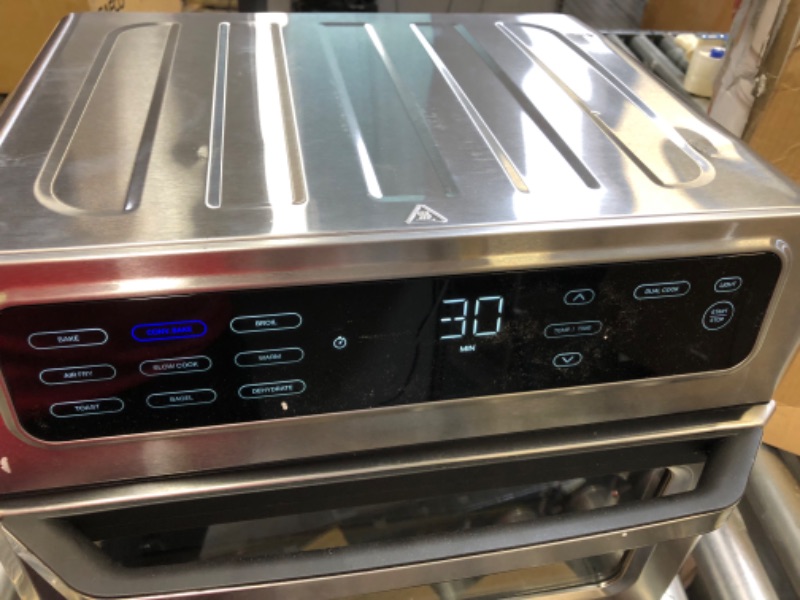 Photo 2 of CHEFMAN Air Fryer Toaster Oven XL 20L, Countertop Convection Bake & Broil, 9 Cooking Functions, Nonstick Stainless Steel, Shade Selector
(DOENT ON TOP OF FRYER AND TO TRAYS)
