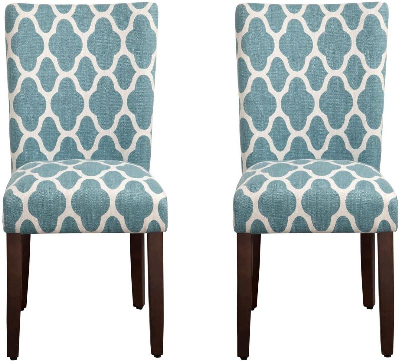 Photo 1 of HomePop Parsons Classic Upholstered Accent Dining Chair, Set of 2, Teal and Cream Geometric
