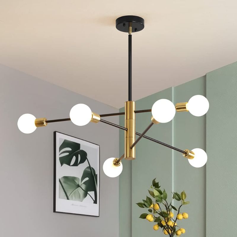 Photo 1 of Chandelier Mid Century Modern Industrial E26 Pendant Lighting Chandeliers Ceiling Light Fixture Black and Gold Light for Living Room