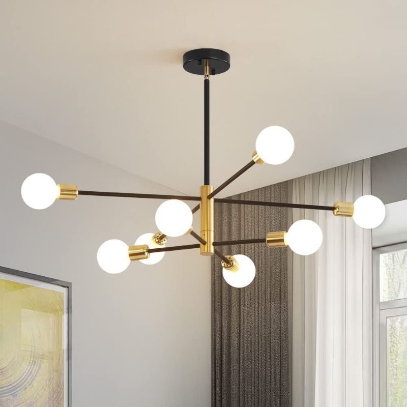 Photo 1 of Sputnik Chandelier Mid Century Modern Industrial E26 Pendant Ceiling Light Fixture Black and Gold Light