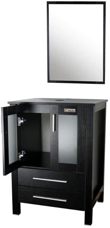 Photo 1 of Eclife Modern  Bathroom Vanity Pedestal Cabinet Set Pedestal Stand Wood (Black) with Bathroom Vanity Mirror Soft Closing Cabinet Doors Set B02

