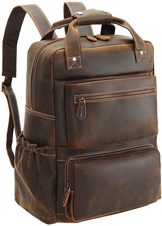 Photo 1 of Polare Full Grain Leather 17.3‘’ Backpack Laptop Bag Camping Travel Rucksack Fits 15.6'' Laptop