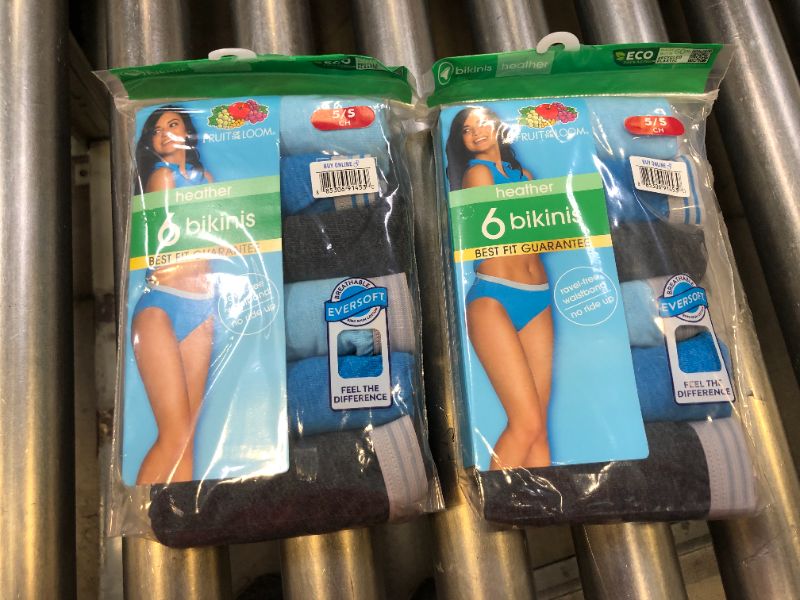 Photo 1 of  2 PACKS OF  Fruit Of The Loom Women's 6pk Bikini Underwear
SIZE SMALL 