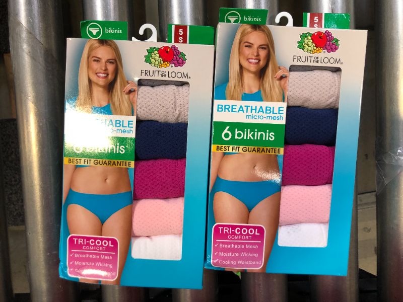 Photo 2 of 2 PACKS OF  Fruit of the Loom Women's 6pk Breathable Micro-Mesh Bikini Underwear - Colors May Vary
SIZE S/5
