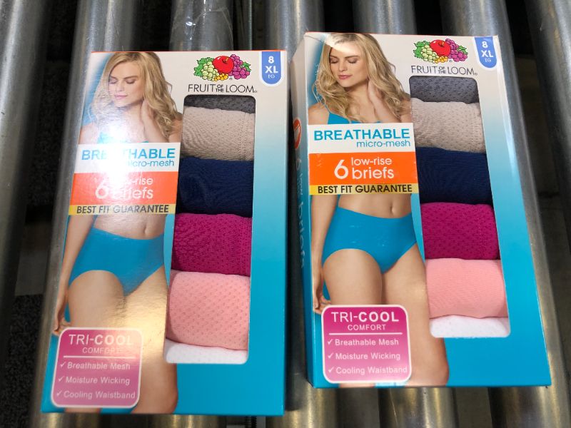 Photo 2 of 2 PACKS OF Fruit of the Loom Women's 6pk Breathable Micro-Mesh Low-Rise Briefs
SIZE 8/XL