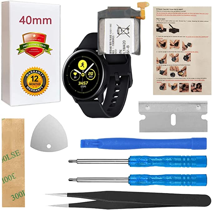 Photo 1 of 40mm Galaxy Watch Active Battery Replacement for Samsung Galaxy Watch Active EB-BR500ABU with Repair Tool Kit + Installation Instruction
