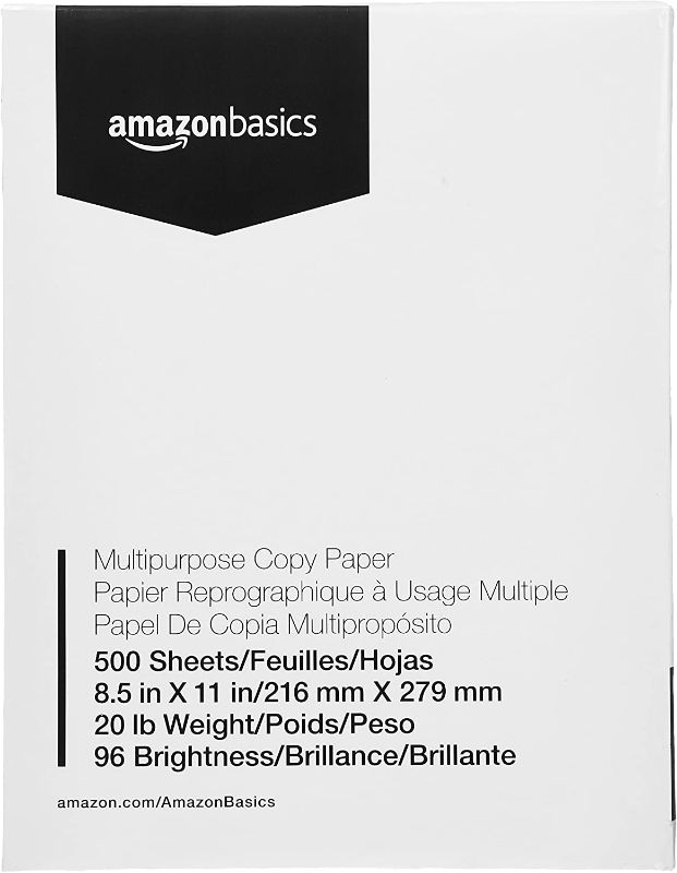 Photo 1 of Amazon Basics Multipurpose Copy Printer Paper - 96 Bright White, 8.5 x 11 Inches, 1 Ream (500 Sheets)
