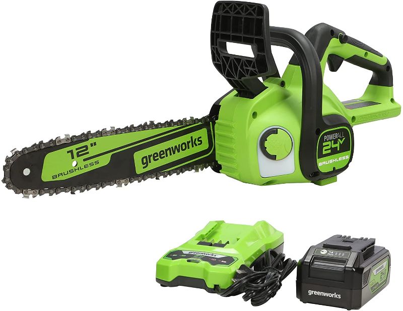 Photo 1 of Greenworks 24V 12" Brushless Chainsaw, 4Ah USB Battery and Charger Included
