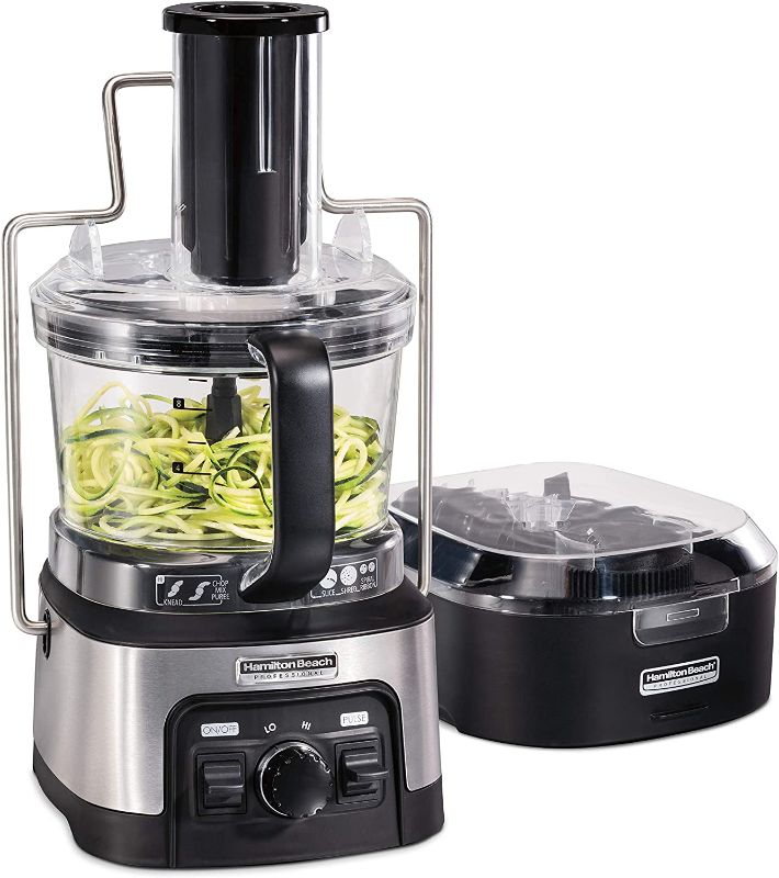 Photo 1 of Hamilton Beach Professional Stack & Snap Spiralizing Food Processor for Slicing, Shredding and Kneading, 3" Round Feed Chute, 12 Cups, Stainless Steel
