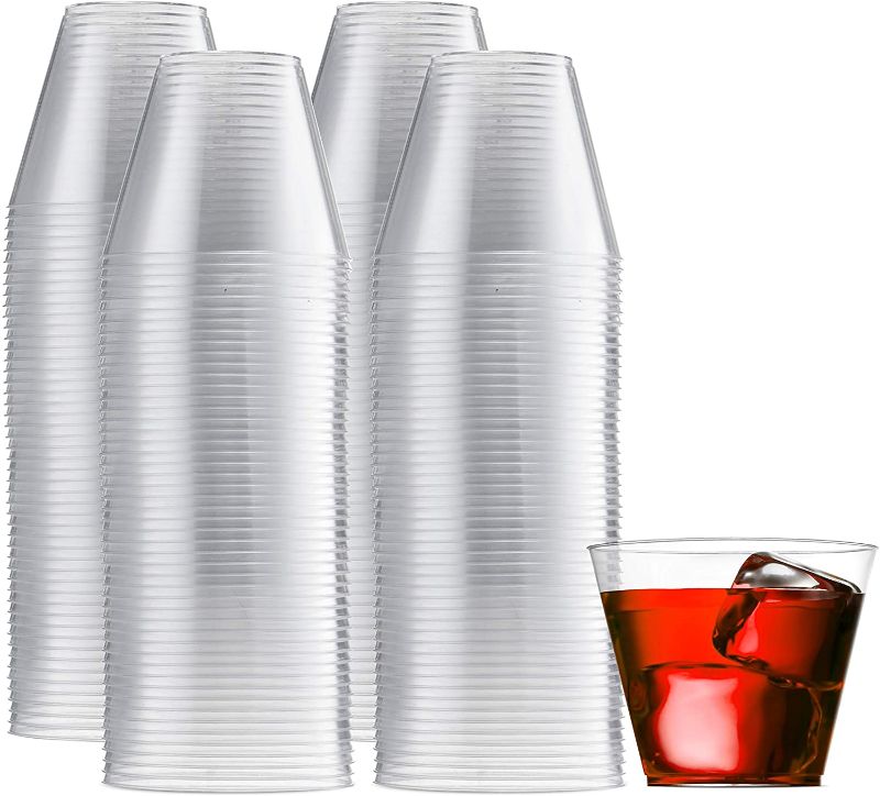 Photo 1 of 200 Clear Plastic Cups 9 Oz Old Fashioned Tumblers Fancy Disposable Wedding Party Cups Recyclable and BPA-Free
