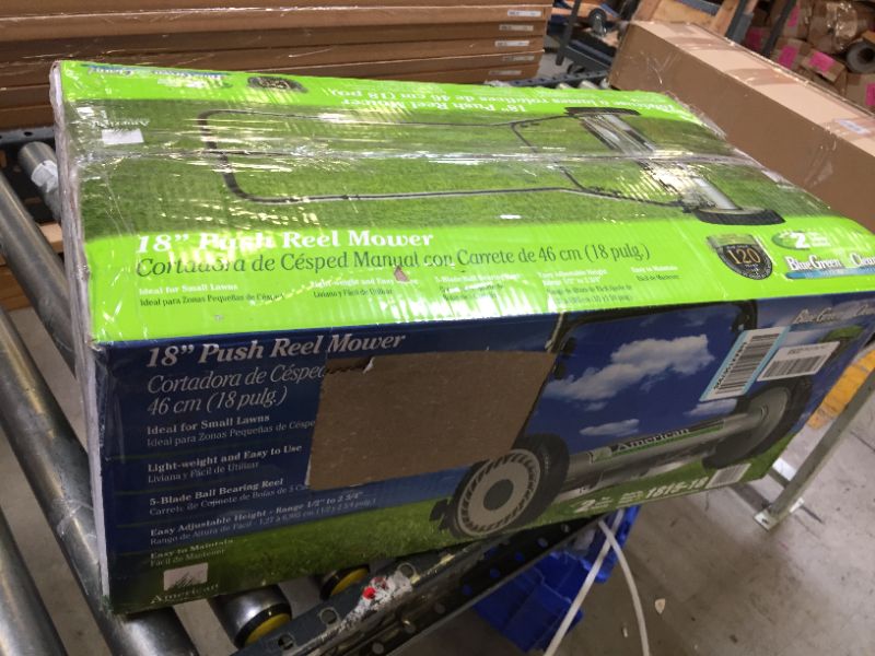 Photo 1 of American Lawn Mower Company 1815-18 18-Inch 5-Blade Push Reel Lawn Mower, 18-Inch, 5-Blade, Black (MISSING MANUAL)