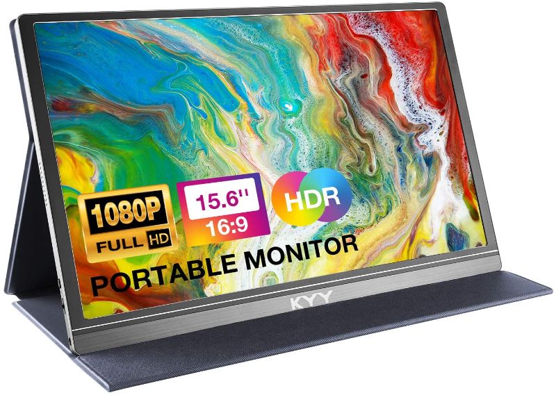 Photo 1 of Portable Monitor - KYY 15.6inch 1080P FHD USB-C Laptop Monitor HDMI Computer Display HDR IPS Gaming Monitor w/Premium Smart Cover & Speakers, External Monitor for Laptop PC Mac Phone PS4 Xbox Switch
