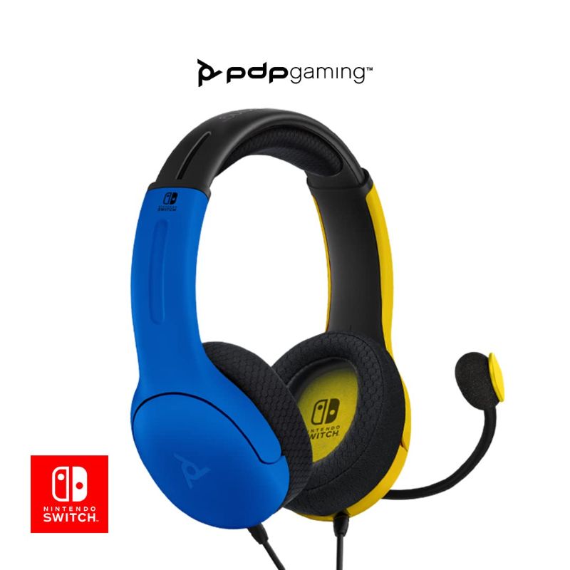 Photo 1 of PDP Gaming LVL40 Stereo Headset with Mic for Nintendo Switch - PC, iPad, Mac, Laptop Compatible - Noise Cancelling Microphone, Lightweight, Soft Comfort On Ear Headphones, 3.5mm jack - Yellow & Blue
