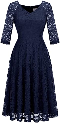 Photo 1 of Dressystar Long-Sleeve A-Line Lace Bridesmaid Dress Midi for Wedding Formal Party size M
