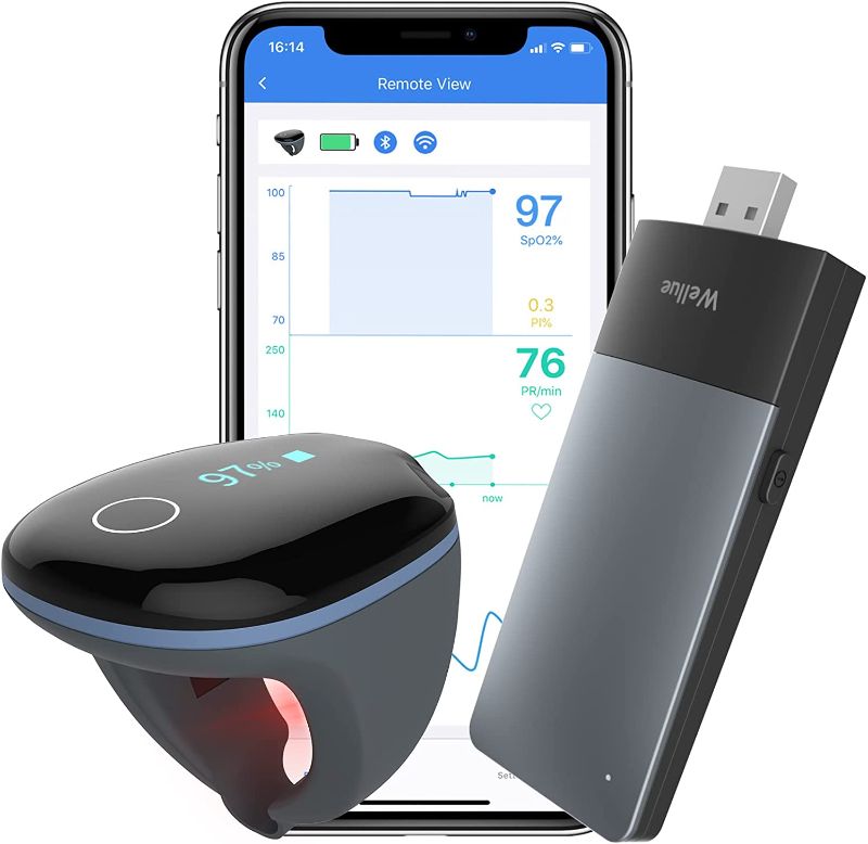 Photo 1 of Wellue O2ring Remote Oxygen Monitor Kit| Bluetooth Pulse Oximeter with Wi-Fi Stick| Sleep Tracker Tracking of SPO2 & Pulse Rate, Wearable O2 Meter with Vibration Reminder and ViHealth APP & PC Report
