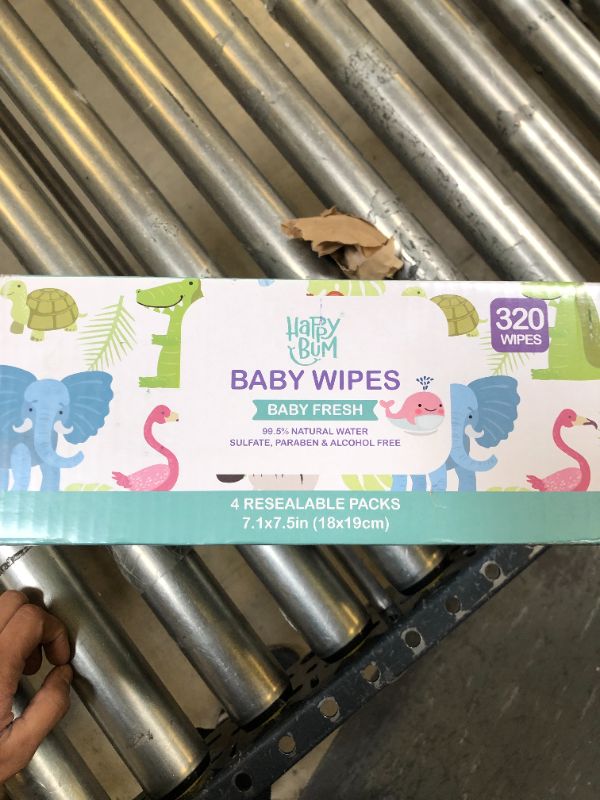 Photo 2 of Baby Wipes - HAPPY BUM Sensitive Water Baby Diaper Wipes, Hypoallergenic, Unscented, 4 Flip-top packs (320 Wipes Total)
