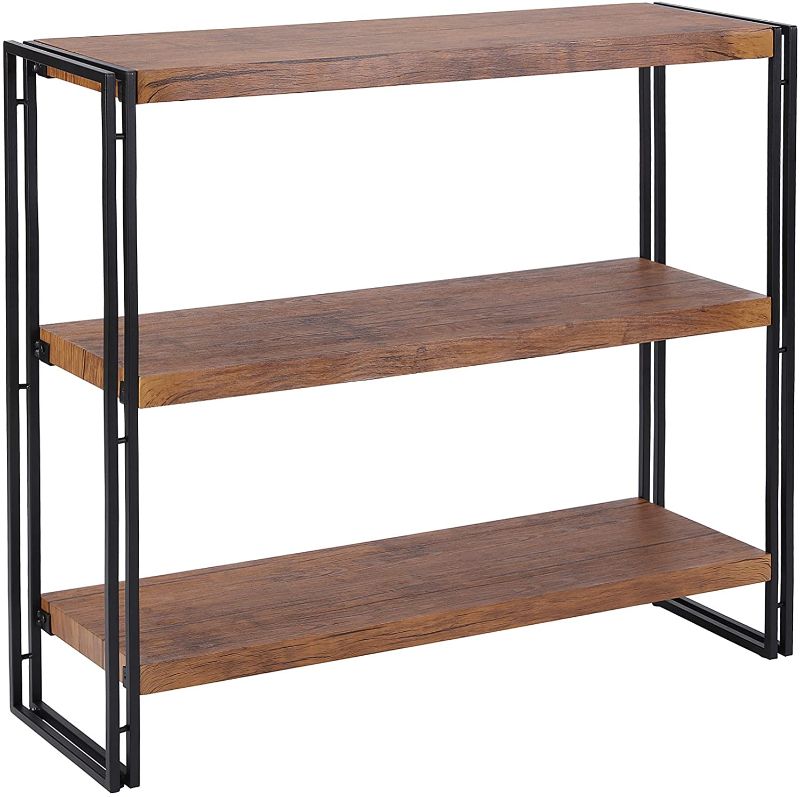 Photo 1 of FIVEGIVEN 3 Tier Bookshelf Rustic Industrial Bookshelf Wood and Metal, Brown
