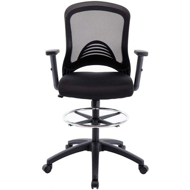 Photo 1 of ARTETHYS Ergonomic Mesh Office Drafting Chair - Adjustable Height with arms, Tall Office Computer Reception Desk Chair, Black
