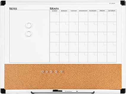 Photo 1 of VUSIGN Monthly Calendar Whiteboard Dry Erase Cork Board Combo, 24X36 Planning Board, Silver Aluminium Frame
