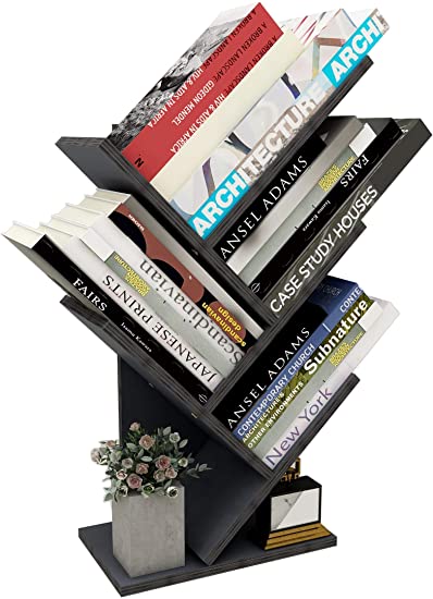 Photo 1 of HUAWIND Small Bookshelf Tree Bookshelf,Desktop Book Organizer,5-Tier Floor Standing Bookcase,Can Place Books,Magazines and CDs (Black)
