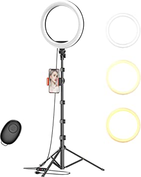 Photo 1 of 10" Selfie Ring Light with 63" Tripod Stand & Cell Phone Holder for Live Stream/Makeup, Dimmable Led Camera Beauty Ringlight for YouTube TikTok/Photography Compatible with Cell Phone(Upgraded)
