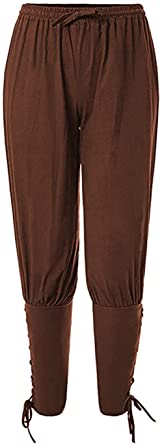 Photo 1 of Men's Ankle Banded Pants Medieval Viking Navigator Pirate Costume Trousers Renaissance Gothic Pants COFFEE M