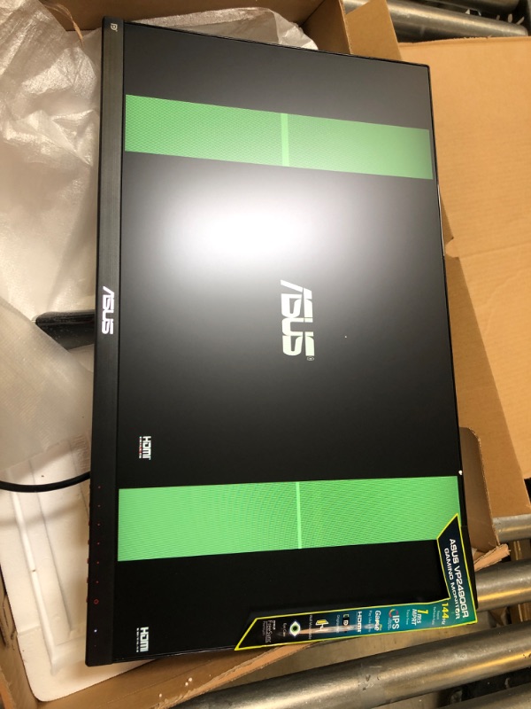 Photo 2 of ASUS VP249QGR 23.8” Gaming Monitor 144Hz Full HD (1920 x 1080) IPS 1ms FreeSync ELMB Eye Care DisplayPort HDMI VGA ----WILL NOT STAY ON... GREEN LINES ON SCREEN. 
