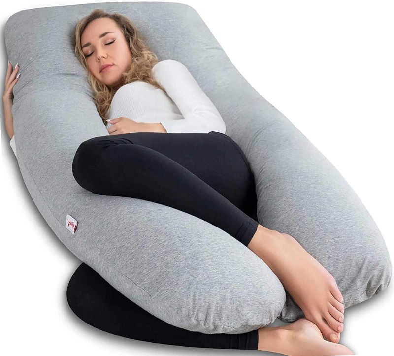 Photo 1 of AngQi Full Body Pregnancy Pillow, 60-inch U Shaped Maternity Pillow for Back Pain Relief and Pregnant Women, with Body Pillow Jersey Cover, Gray
