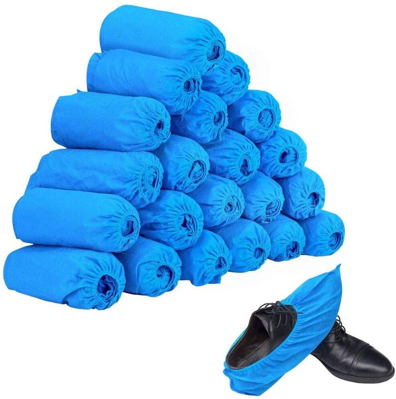 Photo 1 of 100pcs (50 Pairs) Non-woven Fabric Disposable Shoes Covers Elastic Band Breathable Dustproof Anti-slip Shoe Covers(Blue)
