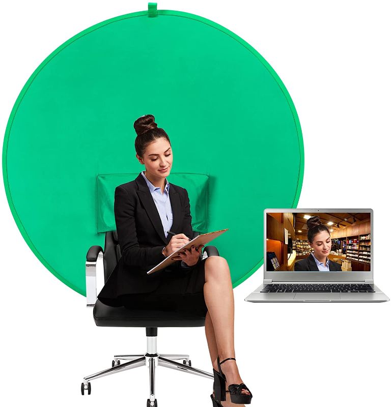 Photo 1 of Green Screen Chair, 56in/142cm Portable Green Screen Chair, Portable Webcam Background, 4.65ft Green Background Screen Portable, Chroma Key Green for Video Chats, Zoom, Green Screen Video Backdrop.
