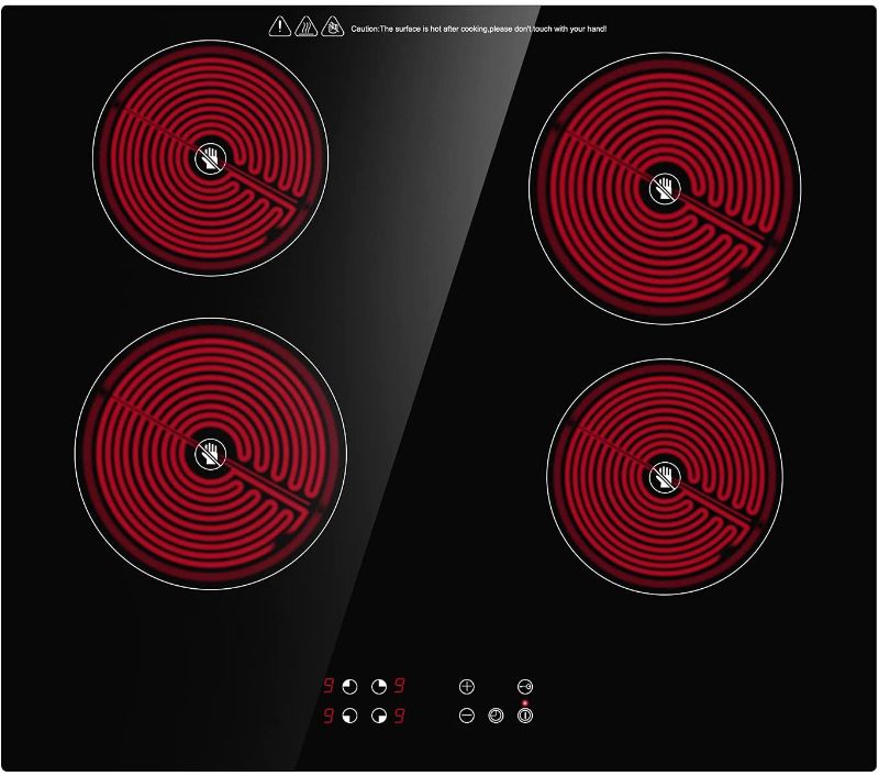 Photo 1 of 24 Inch Electric Cooktop 3000W Electric Radiant Cooktop 4 Burners Ceramic Smooth Surface
(UNABLE TO TEST FUNCTIONALITY)