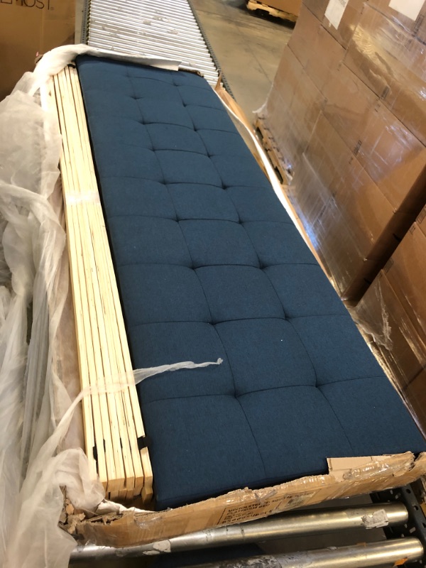 Photo 2 of BROOKSIDE Tara Blue Navy California King Square Tufted Upholstered Platform Bed
