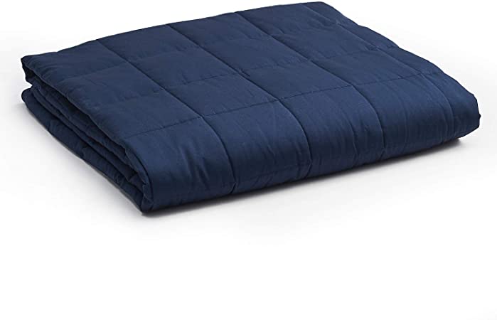 Photo 1 of YnM Oeko-Tex Certified Premium 60 x 80 Inch 22 Pound Cotton Calming Heavy Weighted Blanket with Glass Beads for Queen Beds, Navy Blue

