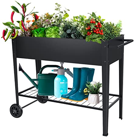 Photo 1 of FXW Raised Garden Bed with Legs and Wheels, Outdoor Metal Elevated Planter Box for Flower, Herbs and Vegetables

