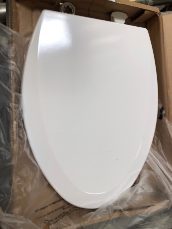 Photo 2 of Bemis 1500EC 390 Toilet Seat with Easy Clean & Change Hinges, Elongated, Durable Enameled Wood, Cotton White
