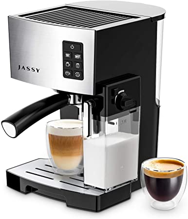 Photo 1 of JASSY Espresso Machine, Multifunction Coffee Machine with Automatic Milk Frother, 19 Bar Pressure Coffee Brewer, Programmable, for Espresso, Double Espresso, Cappuccino, Latte, Black (JS100)
