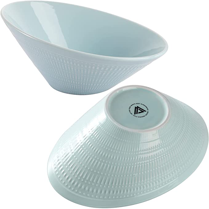 Photo 1 of AVLA 3 Pack Porcelain Large Serving Bowls, Slanted Ceramic Salad Bowls, Angled Side Dishes for Veggie, Potatoes, Fruits, Soup and Prep, Ideal for Home and Restaurant, Light Blue, 26 OZ