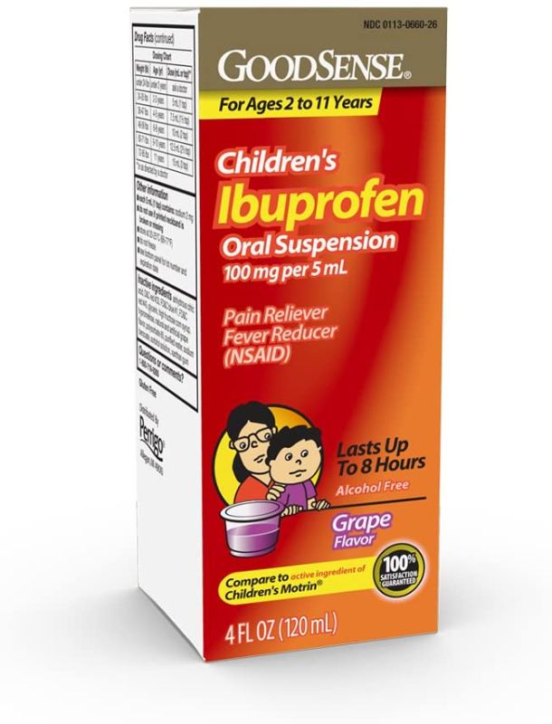 Photo 1 of 3 PK GoodSense Children's Ibuprofen Oral Suspension 100 mg per 5 mL, Pain Reliever and Fever Reducer, Grape Flavor, 4 Ounces BEST BY 3/22
