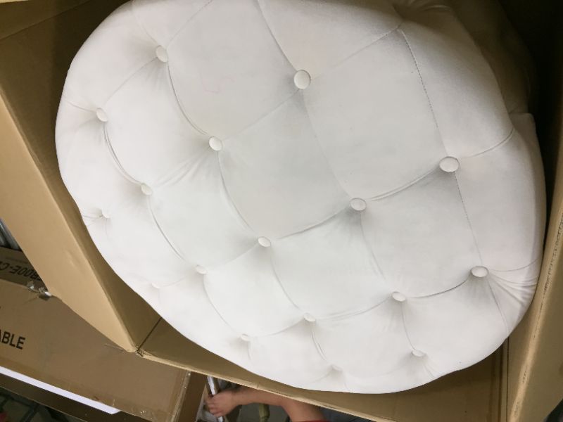 Photo 3 of Beige 29.5"Wide Classic Button Tufted Velvet Round Ottoman
