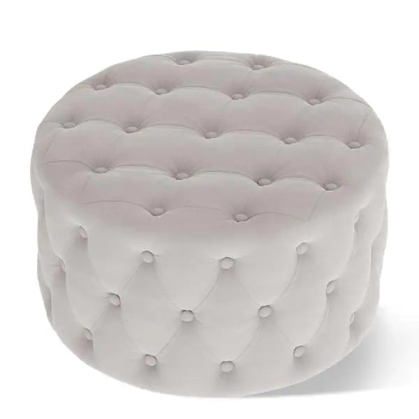 Photo 1 of Beige 29.5"Wide Classic Button Tufted Velvet Round Ottoman
