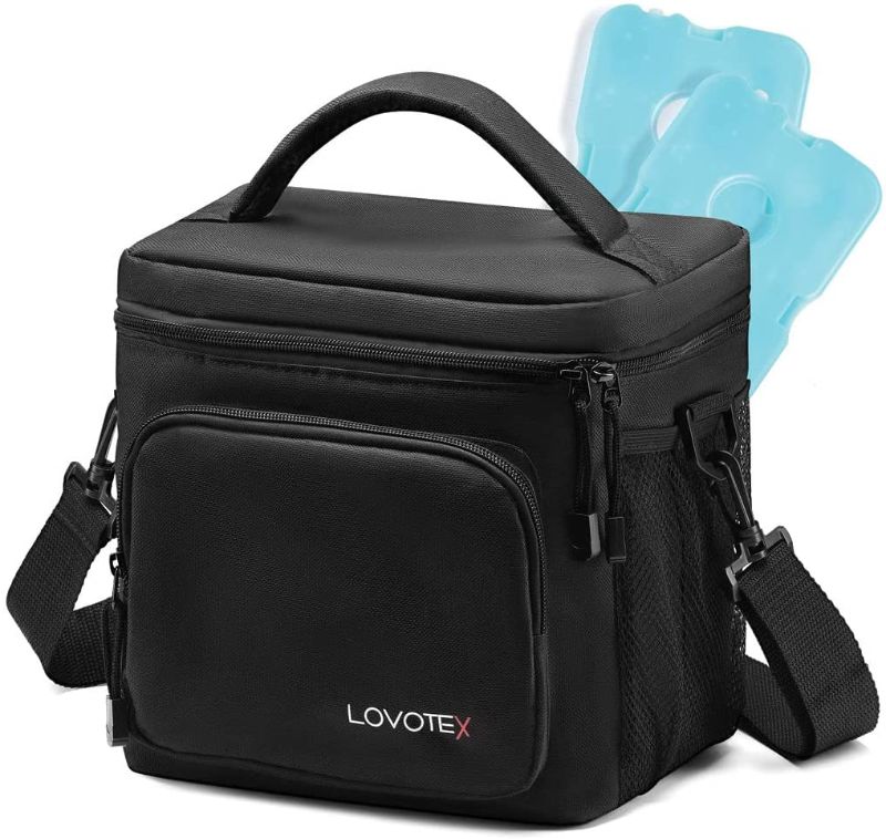 Photo 1 of X Large Insulated Lunch Bag Cooler Tote With 2 Reusable Cooler Ice Packs Easy Pull Zippers, Detachable Shoulder Strap, Roomy Compartments For Lunch Box, Bottles, Containers, Travel, Camping & More
