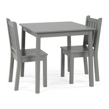 Photo 1 of  Humble Crew Curious Lion Kids Wood Large Table and 2 Chairs Set, Grey