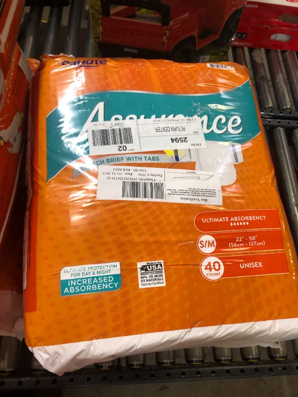Photo 2 of *OPENED PACKAGE** Assurance Incontinence Stretch Briefs With Tabs, Unisex, S/M, 40 Ct	