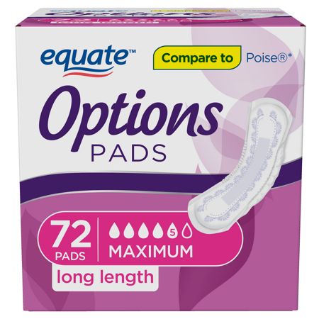 Photo 1 of **opened packaging** Equate Options Incontinence Pads for Women, Maximum Absorbency, Long Length, 72
